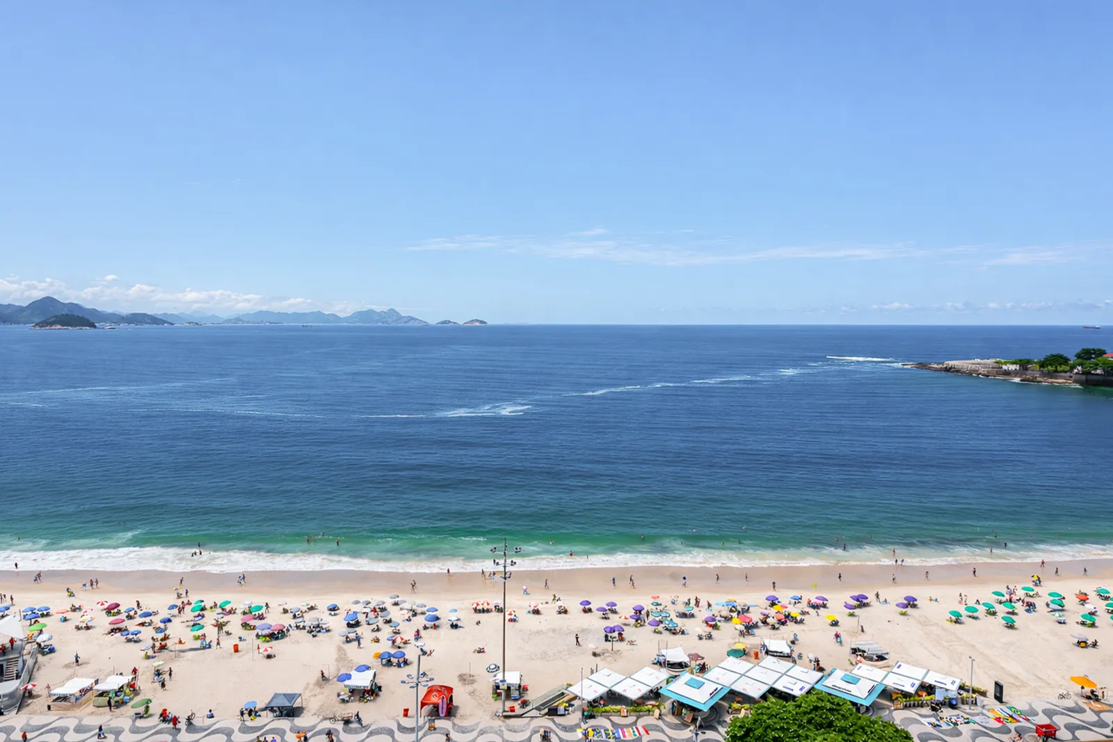 Copacabana beach and its umbrellas from above