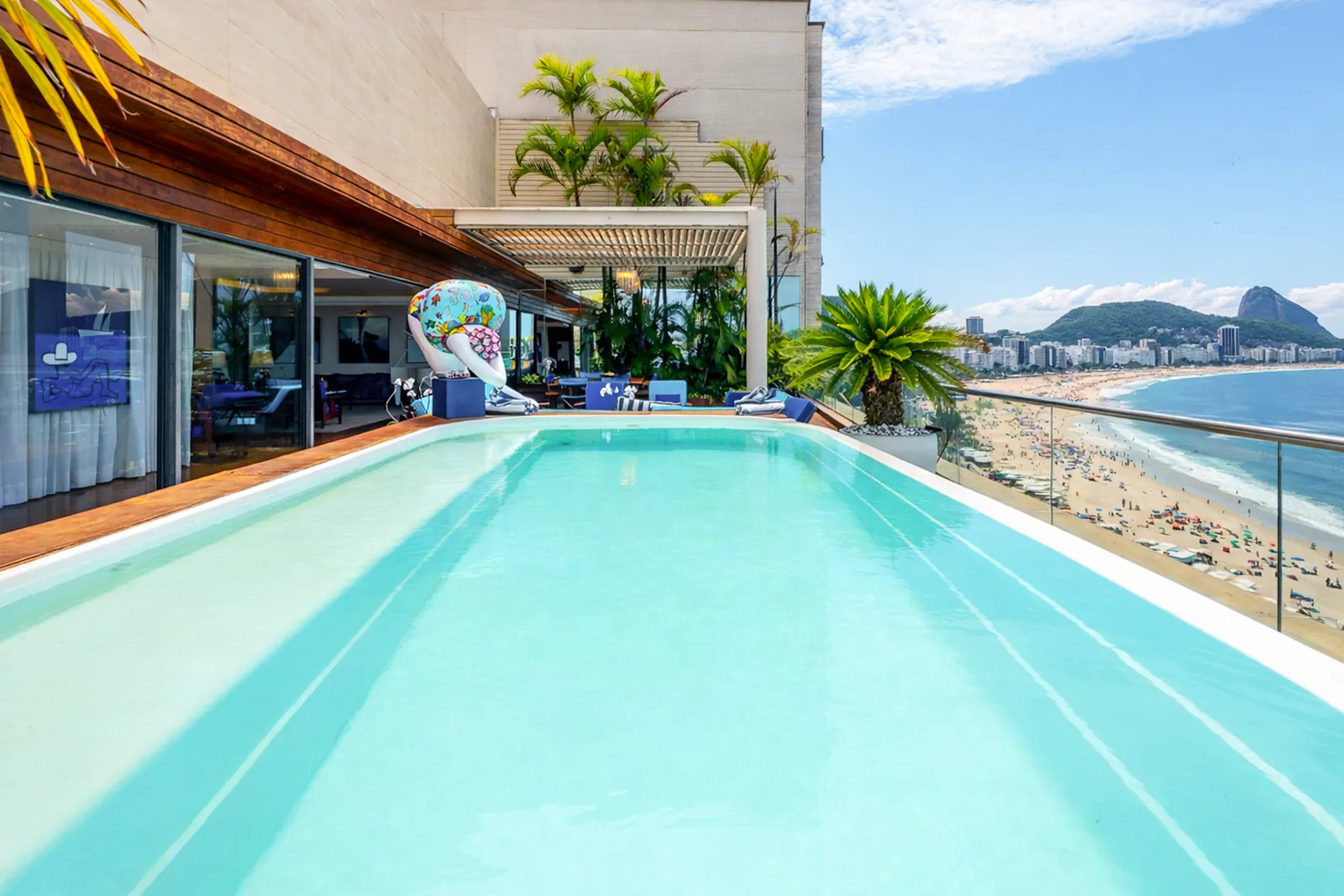 Private pool on the terrace, the length of Copacabana beach beyond